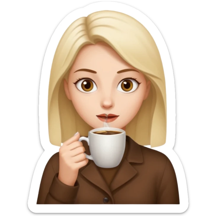 Woman drinking coffee and The edges of the eyes are wide open. sticker