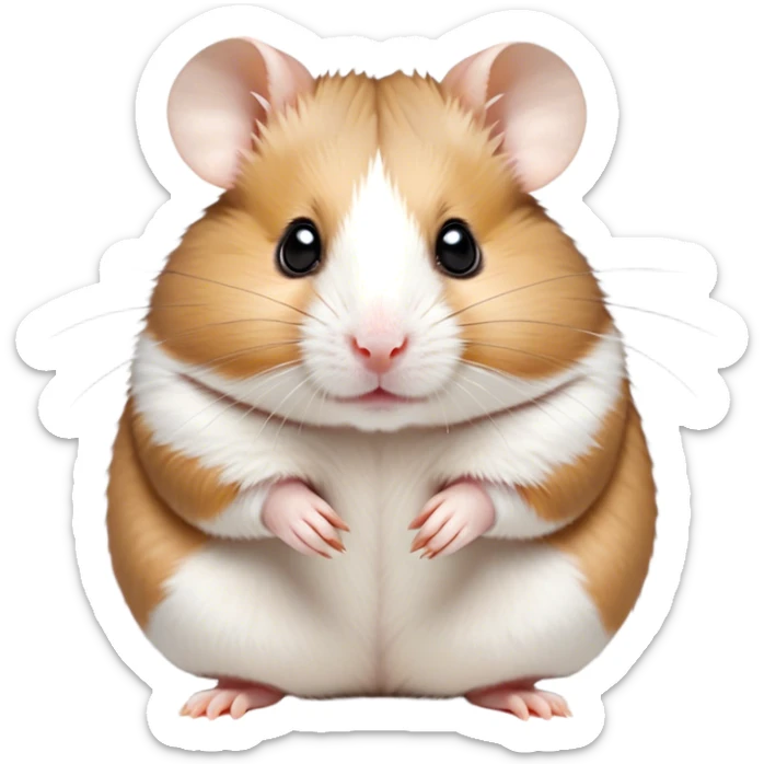 Cinematic Noble Brown and White Banded Hamster Portrait Emoji, Poised and regal, with a tiny, compact build and a uniquely patterned coat of warm brown and crisp white bands, deep-set soulful dark eyes, Simplified yet sharp and sophisticated features, highly detailed, glowing with a soft, dignified glow, high shine, intelligent and charming, stylized with an air of distinctive elegance, focused and attentive, soft glowing outline, capturing the essence of a watchful and confident rodent, so majestic it feels as though it could scurry out of the screen with effortless authority! sticker