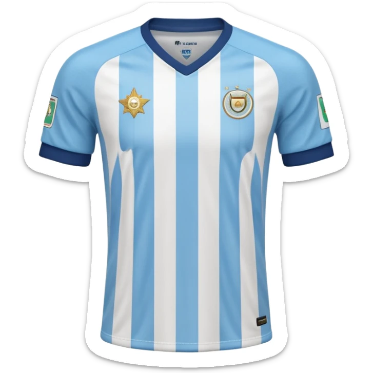Emoji of an Argentine football jersey, light blue and white stripes, 3 stars, high quality, 3D style sticker