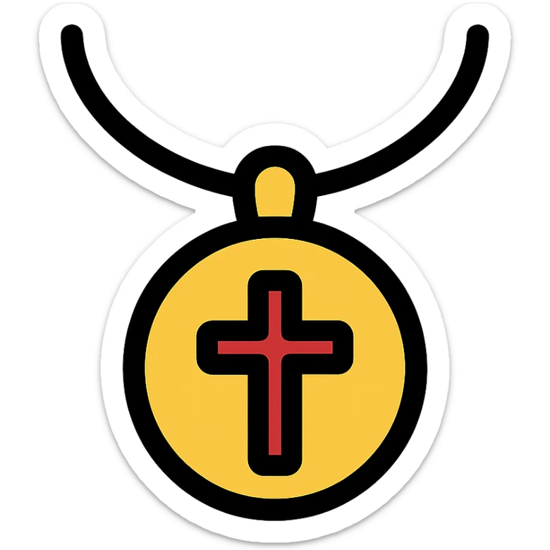 pendant with a spiritual or cultural symbol like a cross or Om on a chain sticker