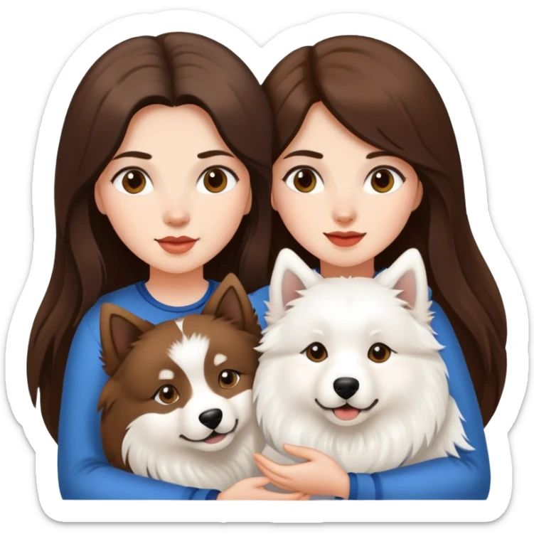 Two long hair brunette girls and two Samoyeds in their hands sticker