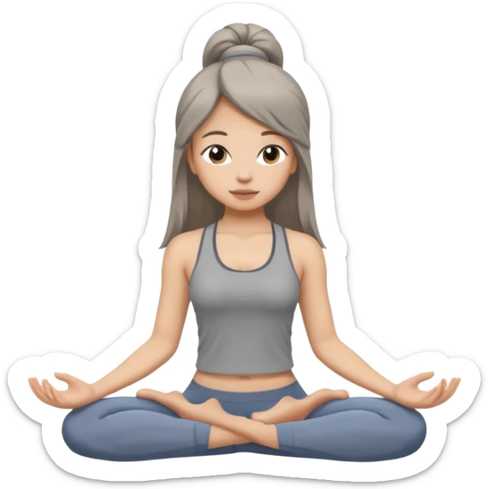 a girl doing yoga, she is wearing a grey fit and she has dark straight and loose hair.  sticker