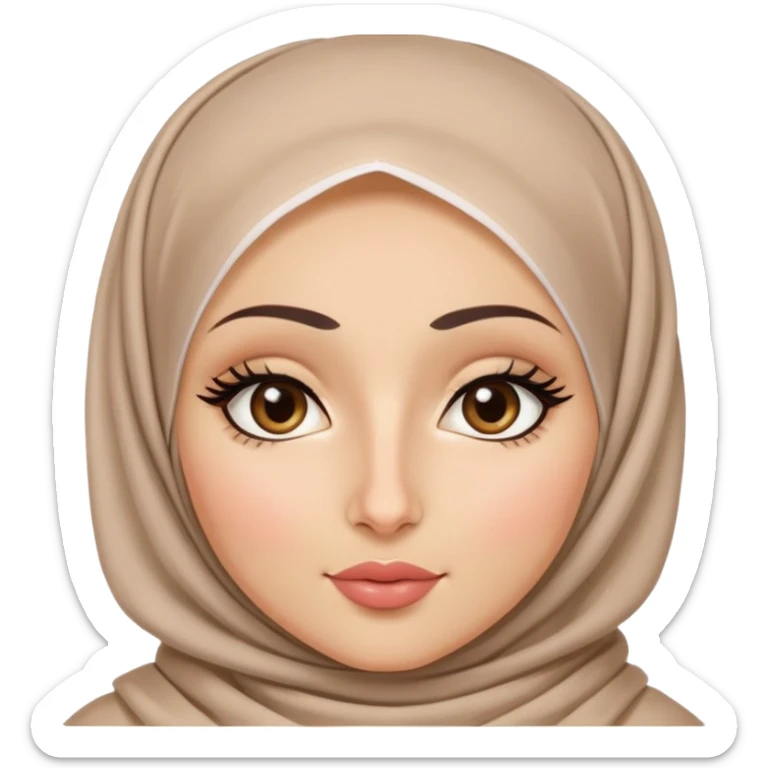 Hijabi, very light skin, arab nose, doll like face, almond shaped hazel eyes. Big lips. Eyeliner.  sticker