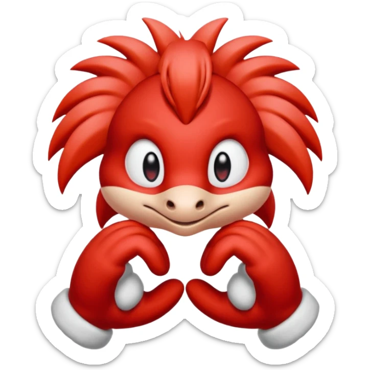knuckles a red animal with peach arms and white mittens that have no fingers , he’s a echidna with red eyes sticker