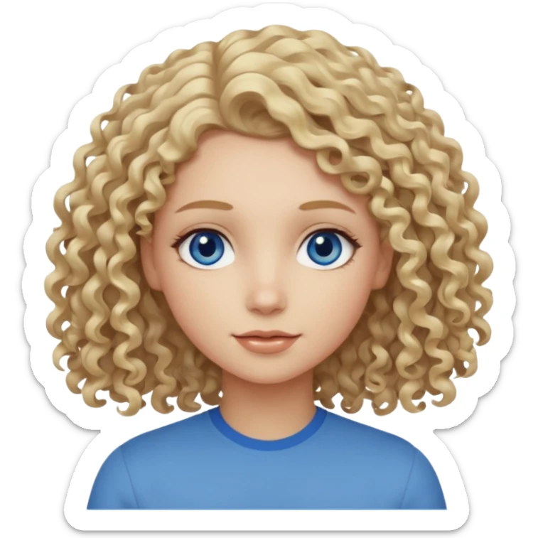 Curly blond blue eyes. Long hair cool beige blond. Longer hair beige ash blonde. sticker