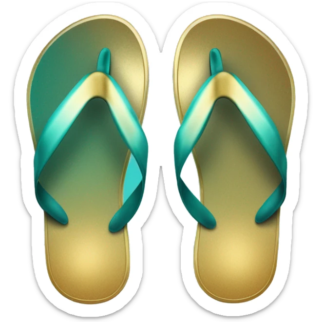 Realistic metallic gold ,dark turquoise gradient pair of summer flip flops isolated. sticker