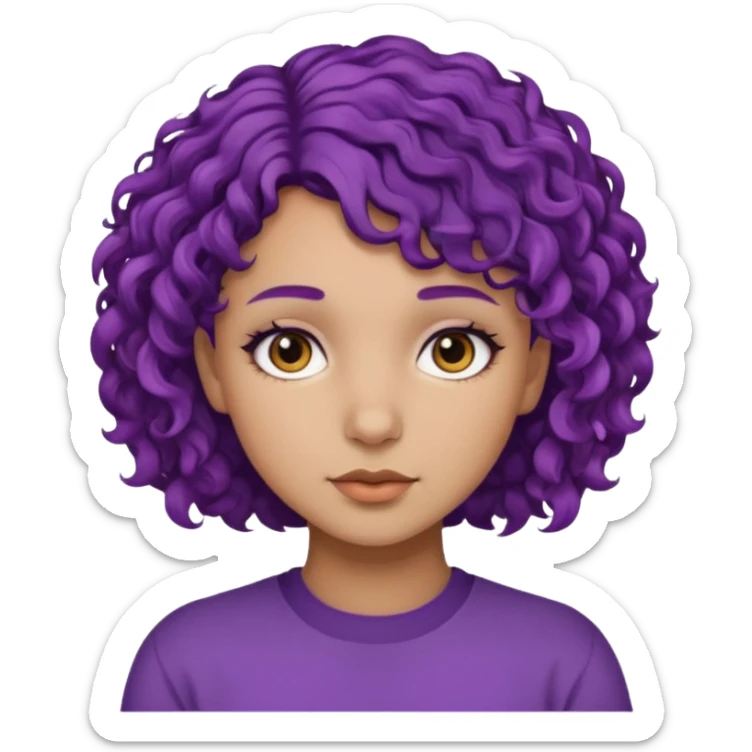 girl with short curly purple hair, medium skin, dark brown eyes sticker