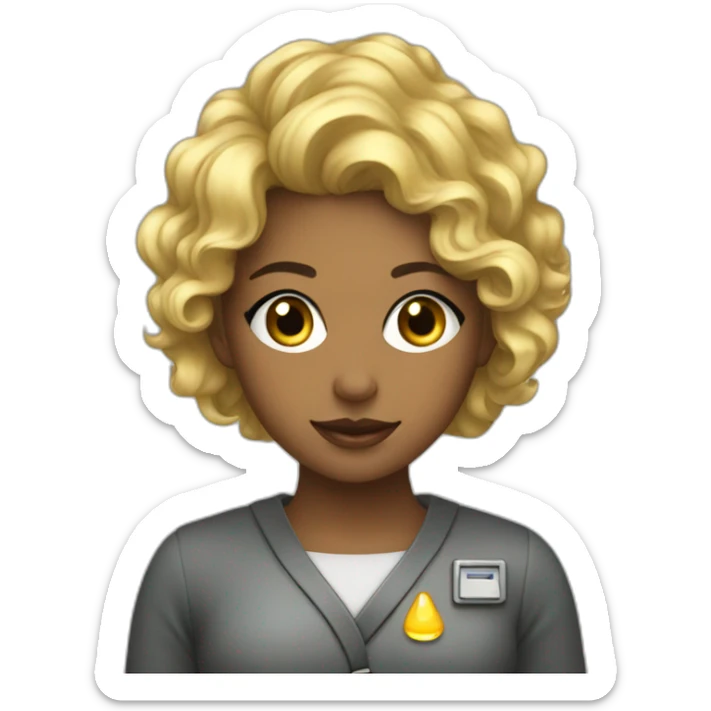 Preatty young lady with blond and curly hair working with in nuclear field sticker