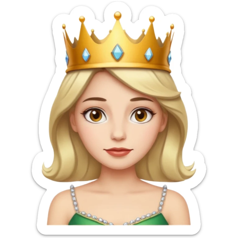 Give me an emoji of a women wearing neutral makeup with a crown. She is looking very smug sticker