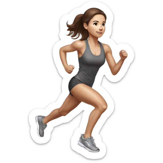 Full length hyperrealistic pencil drawing of athletic girl with brown hair doing cardio sticker