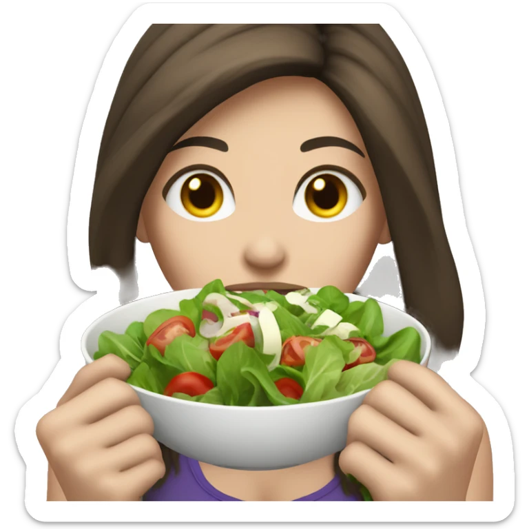 Muscle long hair brunette girl with pale skin eating salad sticker