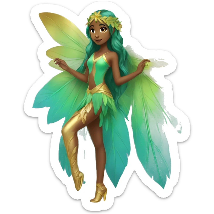 Beautiful, leaf, fairy, gold, turqoise, green, long hair, big wings sticker