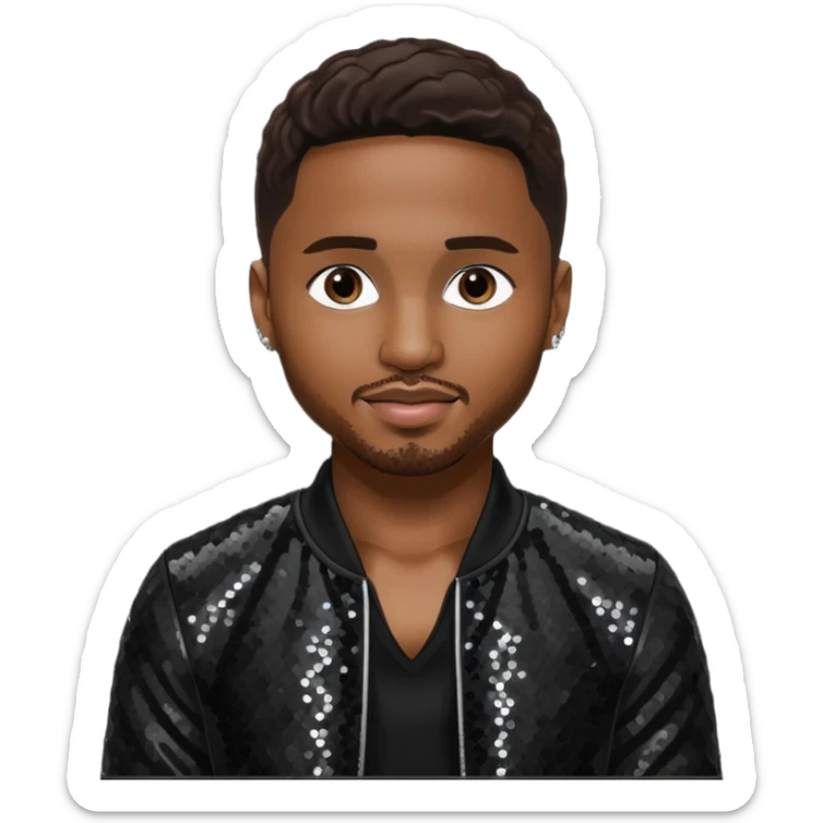 Trey Songz with dark brown hair, black sequin outfit sticker