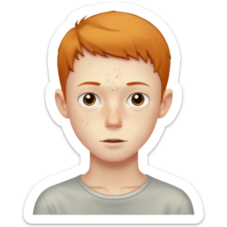 a skinny pale boy with very short thin hair and a bit of freckles sticker