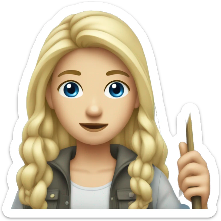 teen blonde hair blue eyes fishing sticker