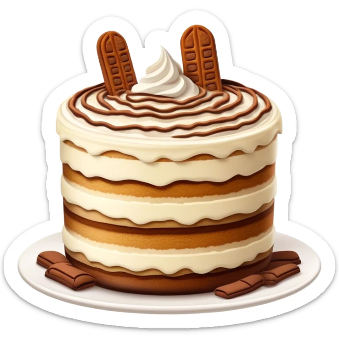 Cinematic Realistic Tiramisu Dessert Emoji, featuring layers of coffee‚Äêsoaked ladyfingers and mascarpone cream dusted with cocoa rendered with delicate textures and warm, inviting lighting. sticker