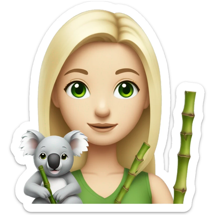 White Girl with blonde hair and green eyes and koala ears holding bamboo stick  sticker