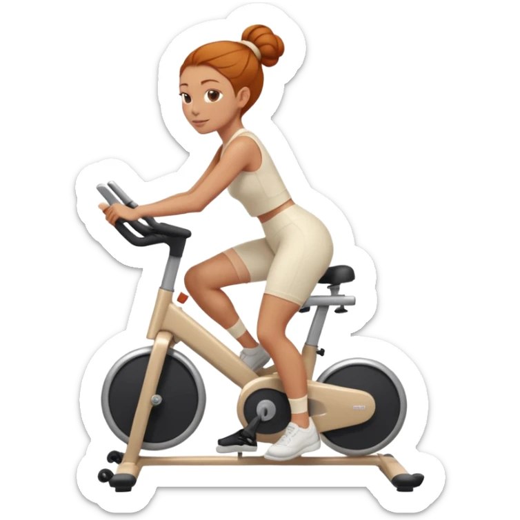 Ginger girl sleek bun middle part riding stationary bike cream outfit sticker
