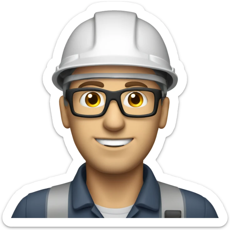 Caucasian  engineer man wearing a safety helmet, safety glasses and earplugs sticker