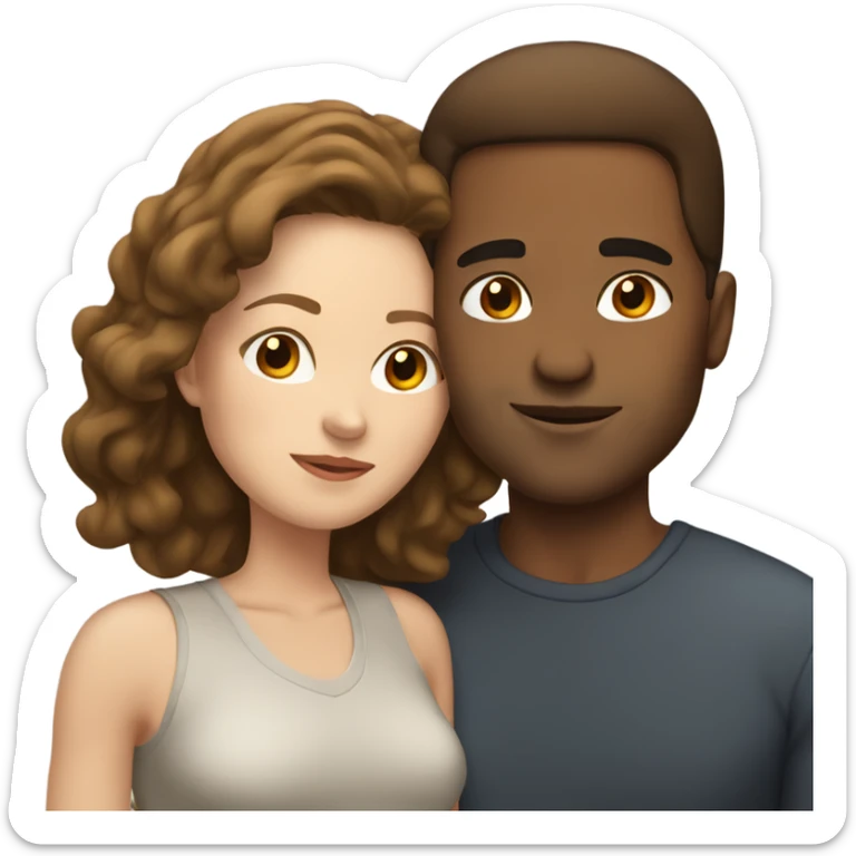 Mixed race man, white woman with shoulder length brown hair kissing  sticker