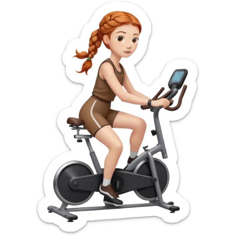Ginger french braids riding stationary bike brown outfit sticker