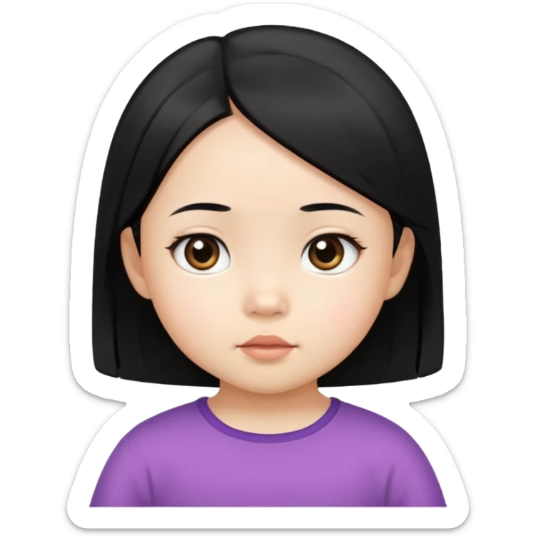 toddler girl face, Asian eyes, light skin, straight black hair, no neck sticker