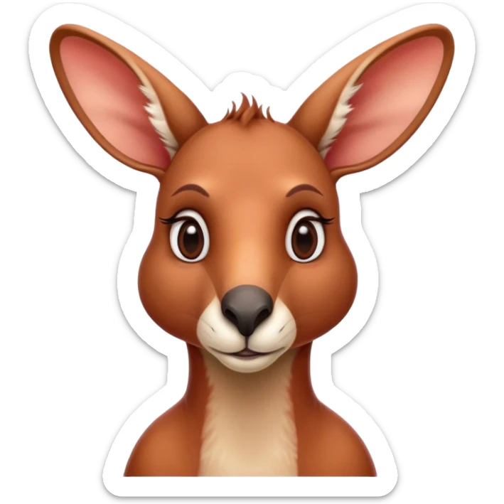 Cinematic Noble Adult Red Kangaroo Portrait Emoji, Poised and regal, with a robust, muscular build, tawny reddish fur, and a distinctive red kangaroo-shaped head featuring a slightly elongated snout, prominent ears, and keen, observant eyes, Simplified yet sharp and sophisticated features, highly detailed, glowing with a warm, sunlit glow, high shine, intelligent and commanding, stylized with an air of outback authority, focused and vigilant, soft glowing outline, capturing the essence of a watchful guardian that seems ready to bound out of the screen with effortless power! sticker