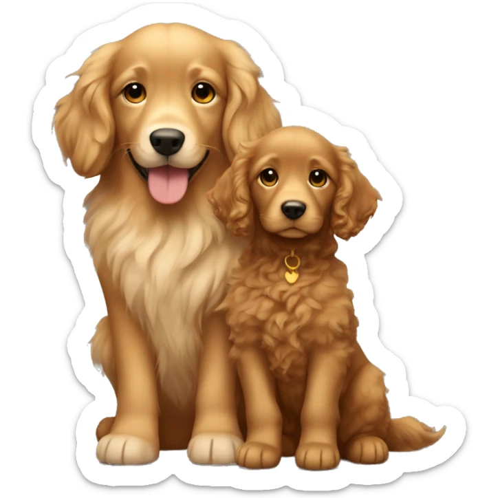 Tan skinned girl with  long brown curly hair with a golden retriever puppy sticker