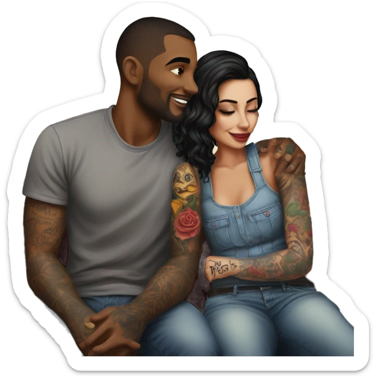 Romantic movie theater date for beautiful tattooed couple sticker
