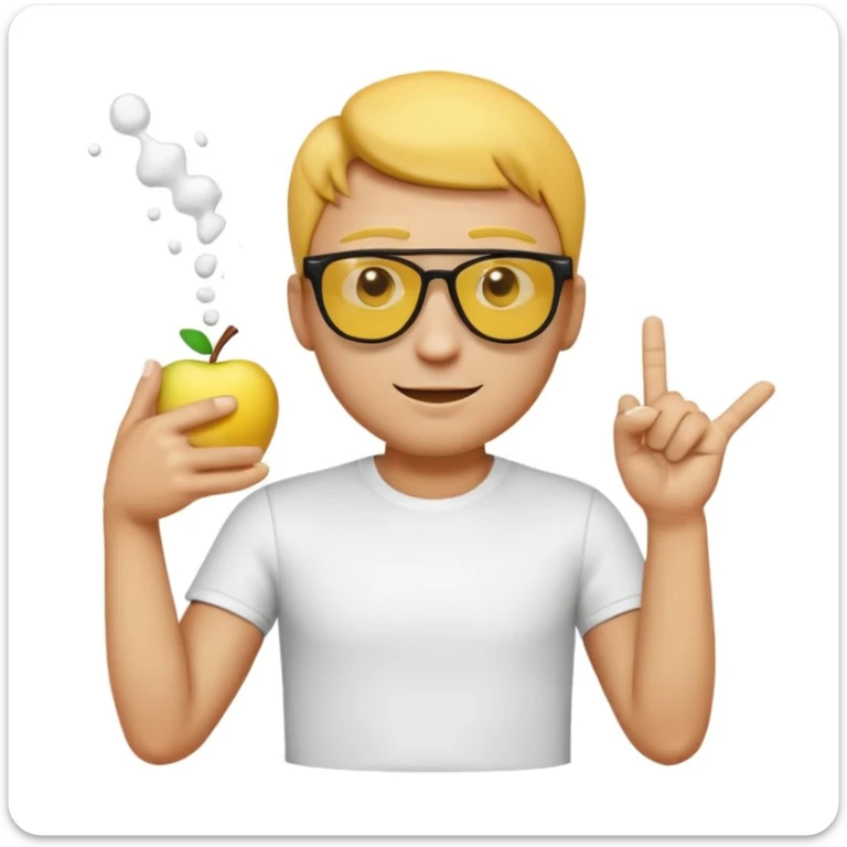 3D apple-style emoji of a man in the Salt Bae pose, sunglasses, white t-shirt, black pants, sprinkling salt from raised fingers over bent elbow, yellow emoji skin, triangle eyes, confident smirk, white background, glossy finish sticker