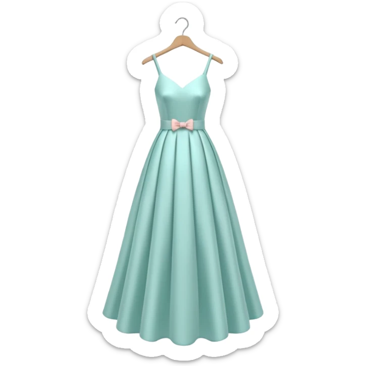 A 3D cartoon long elegant dress neatly displayed on a hanger, soft lighting, smooth fabric texture, Memoji-style rendering. sticker