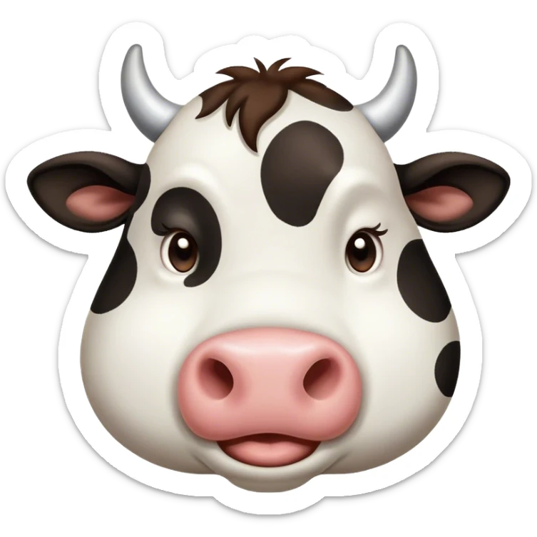 Cinematic Cute Yawning Black and White Cow Portrait Emoji, Head tilted slightly with a dramatic, wide-open yawn, showcasing a smooth, contrasting coat of black and white, floppy ears slightly drooping, round brown eyes barely open in drowsy contentment, Simplified yet irresistibly adorable features, highly detailed, glowing with a soft, cozy glow, high shine, relaxed yet expressive, stylized with a touch of modern whimsy, bright and endearing, soft glowing outline, capturing the essence of a sleepy yet affectionate cow, so drowsy it feels like it could stride out of the screen and curl up for a nap! sticker