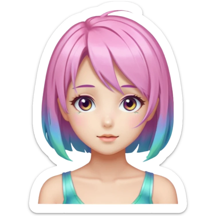 Gorgeous Beautiful Blushing Petite Colorful-Shiny-Pastel-Fairy-Soarkle-Anime-Lady with beautiful gradient pastel hair aesthetic sticker