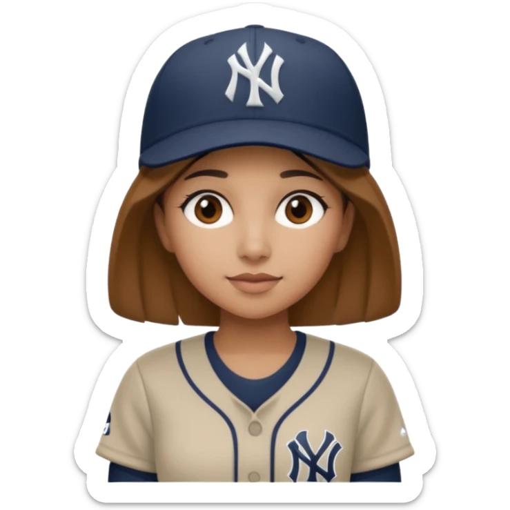 Latina girl short light brown hair wearing New York Yankees hat and jersey  sticker