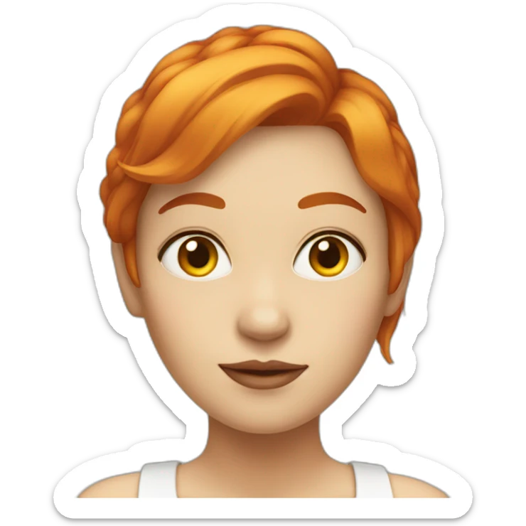 women, red hair and yellow decoloration at the tip, with a very white skin sticker