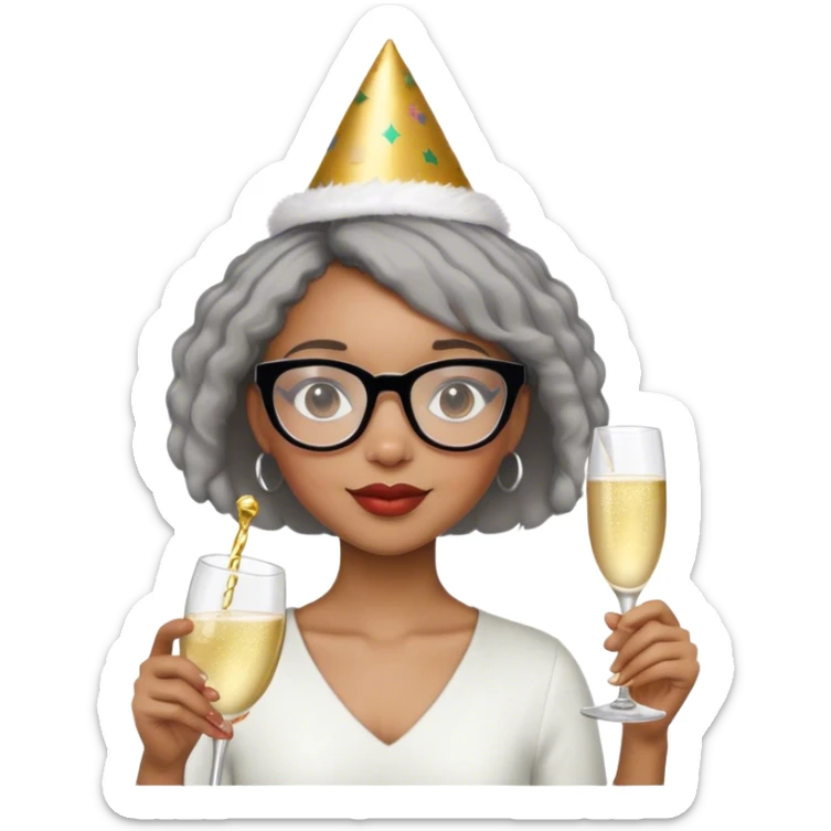 Light skinned Black girl with glasses short natural gray haircut celebrating new year’s  sticker