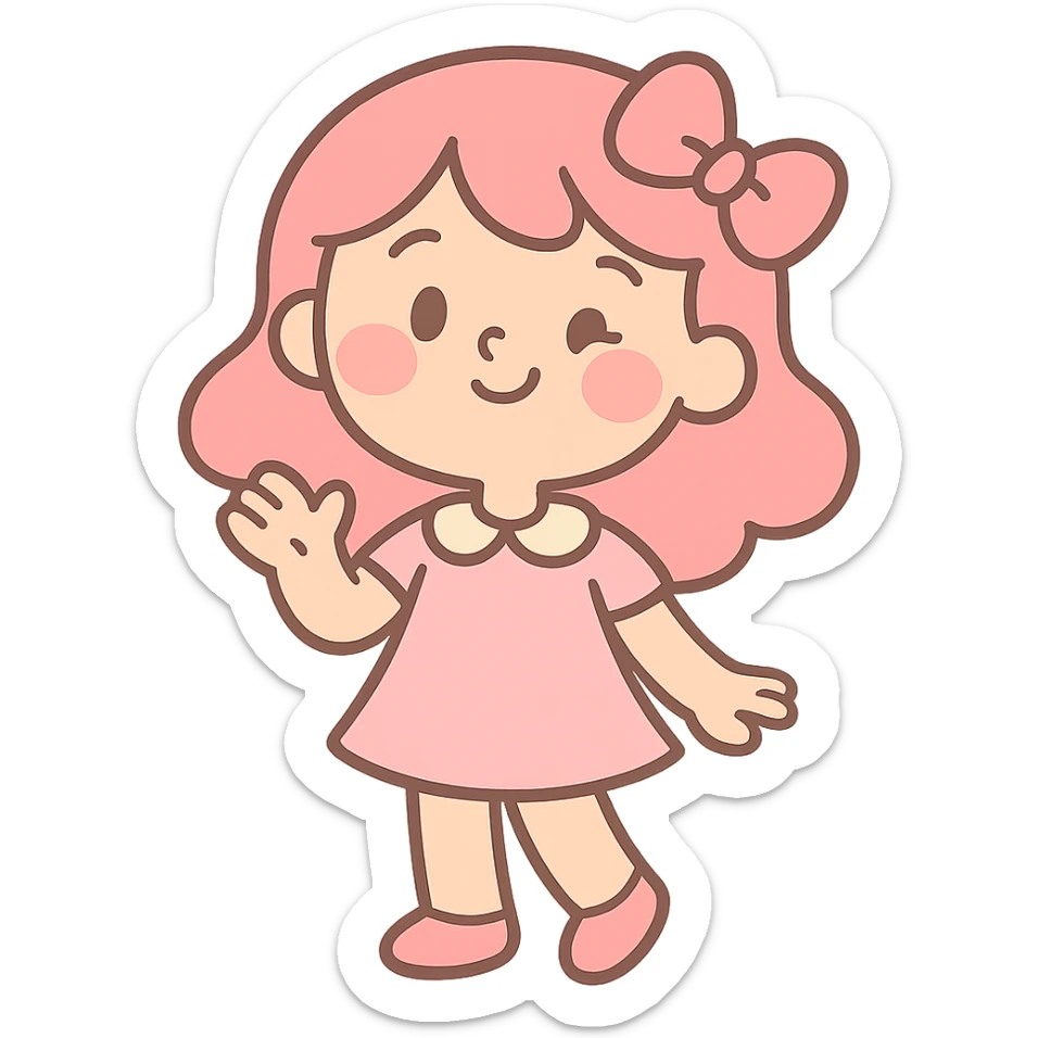 pink girly girl with soft colors and cute expression in pastel toon style sticker