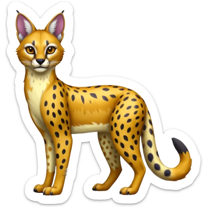 Colorful shiny Caracal-Cheetah-Serval-Civet-Trico-Sergal-Vernid-fusion-hybrid-animal-creature, dull body sticker