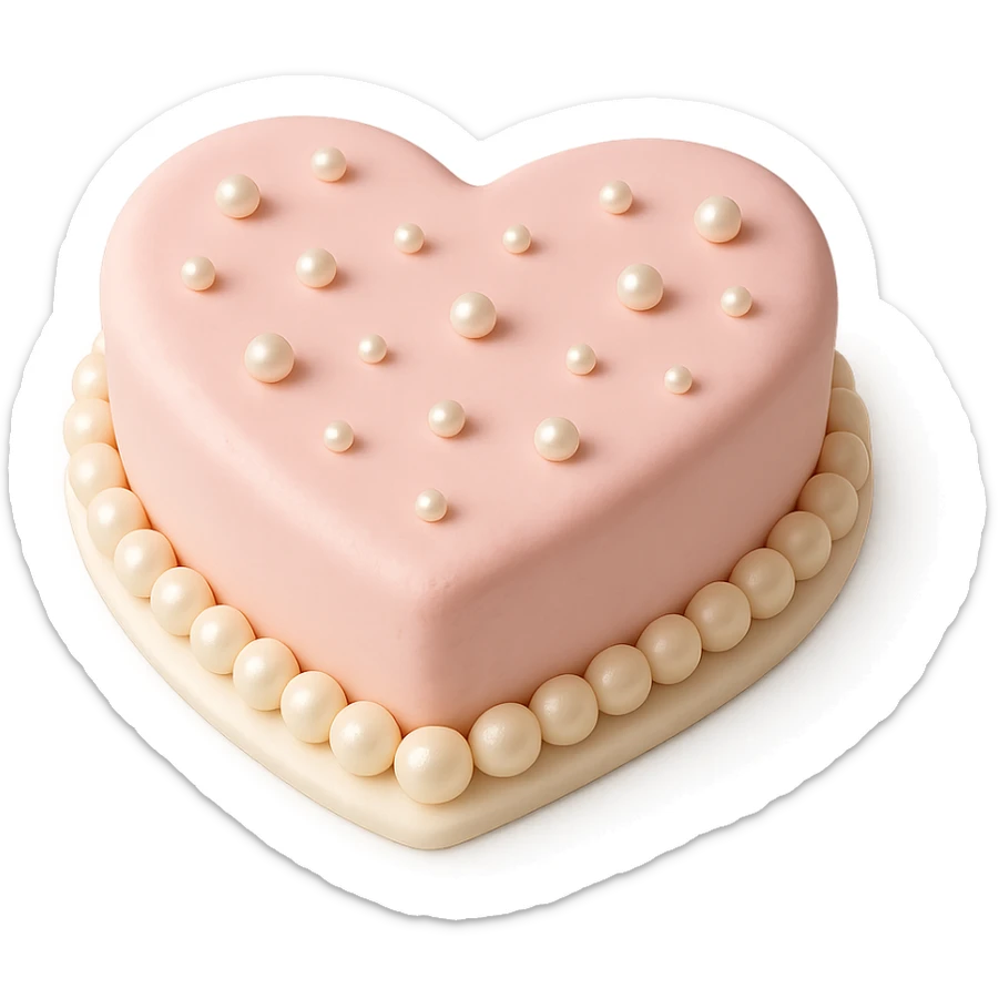 heart-shaped fondant cake with edible pearls sticker