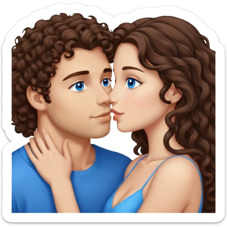 Curly brown hair Caucasian guy with brown eyes kiss kiss a brunette with long straight hair and blue eyes sticker