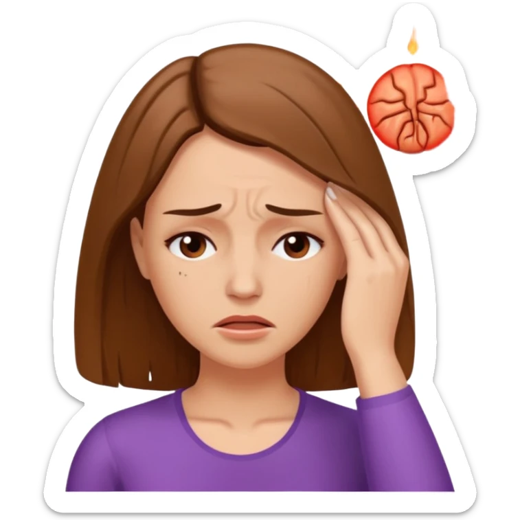 White woman with Brown hair with shoulder length hair and painful Migraine headache  sticker