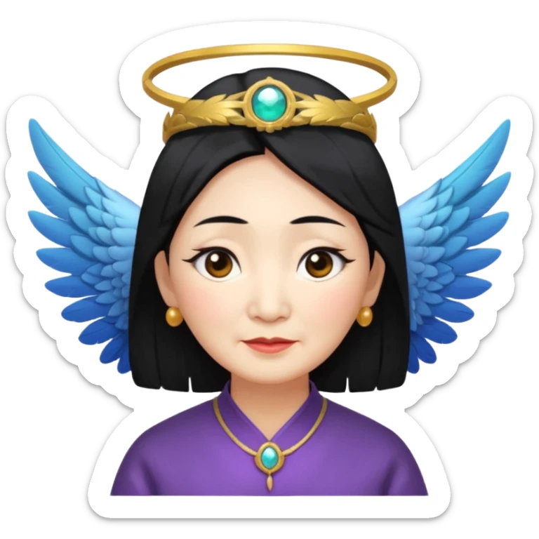 Angel Old Lady with wings black hair asian  smaller eyes w hLo sticker