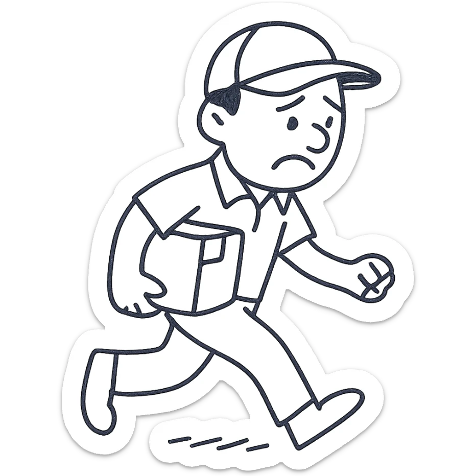 emoji of delivery man is going somewhere to the right , he is sad, he is dressed in work uniform sticker
