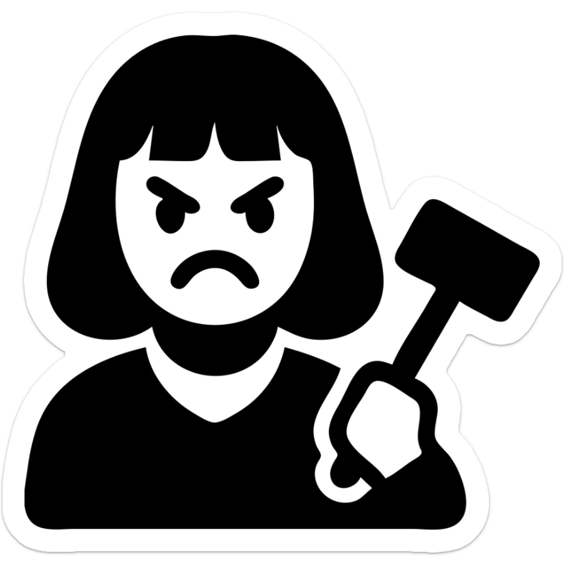 angry judge with blonde shoulder-length hair and bangs sticker