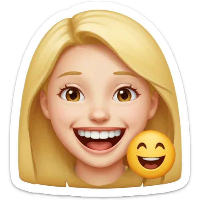 Laughing emoji of a girl and gap between central incisor teeth sticker