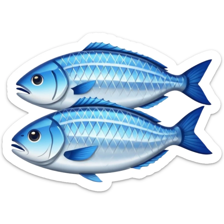 Fish dishes avatar in bright emoji-style illustration. Grilled fish, fillets, and seafood, blue and silver tones, simple shapes, flat design, fresh and flavorful. sticker