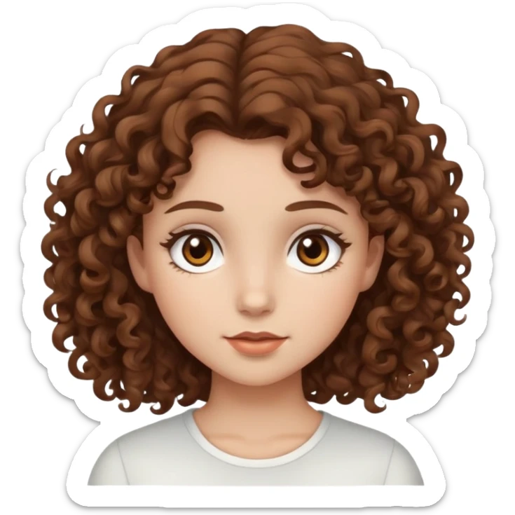 Brown curly hair girl with brown eyes and white skin tone sticker