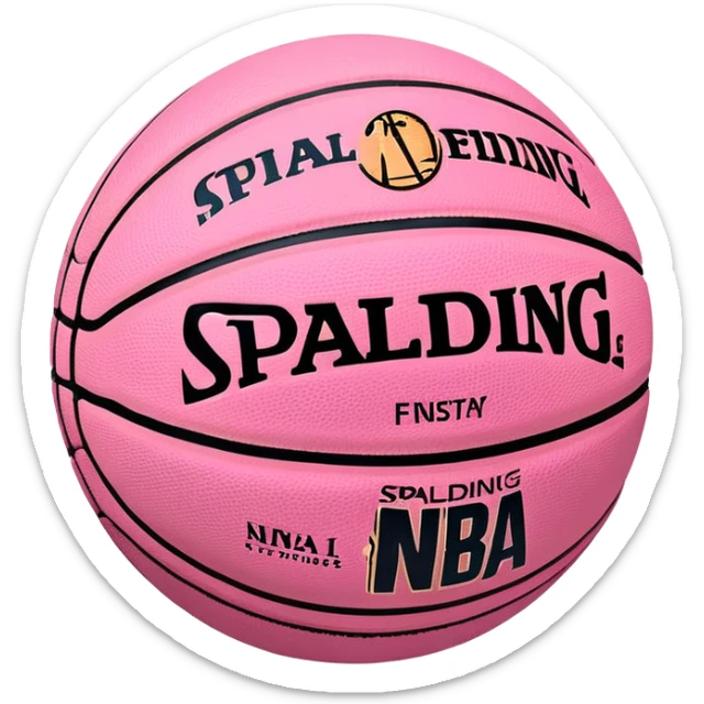 minimalist pink Spalding basketball with simple NBA logo, subtle colorful details, clean design sticker