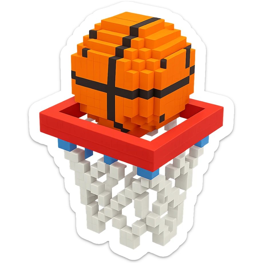 Voxel-style basketball in a net, no background, variation 2. sticker