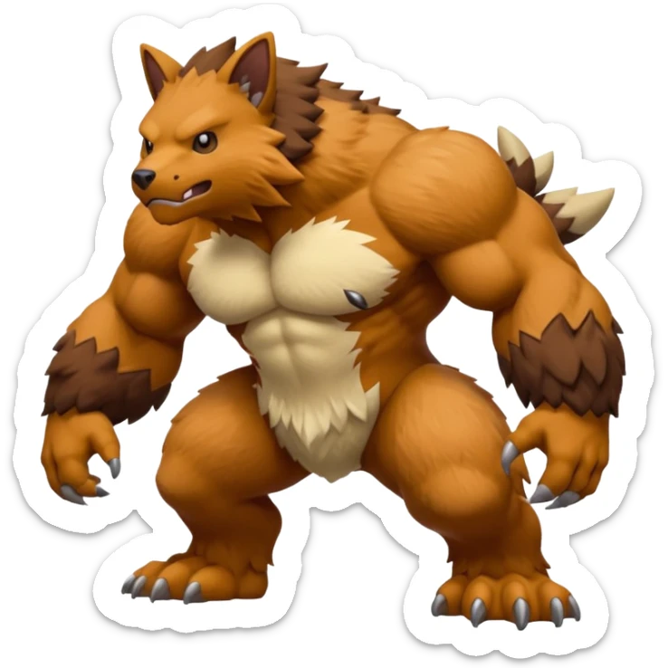 Stocky Quadrupedal Thick-furred Muscular Mountainous Pokémon-Fakémon-Digimon-Creature, (full body) sticker